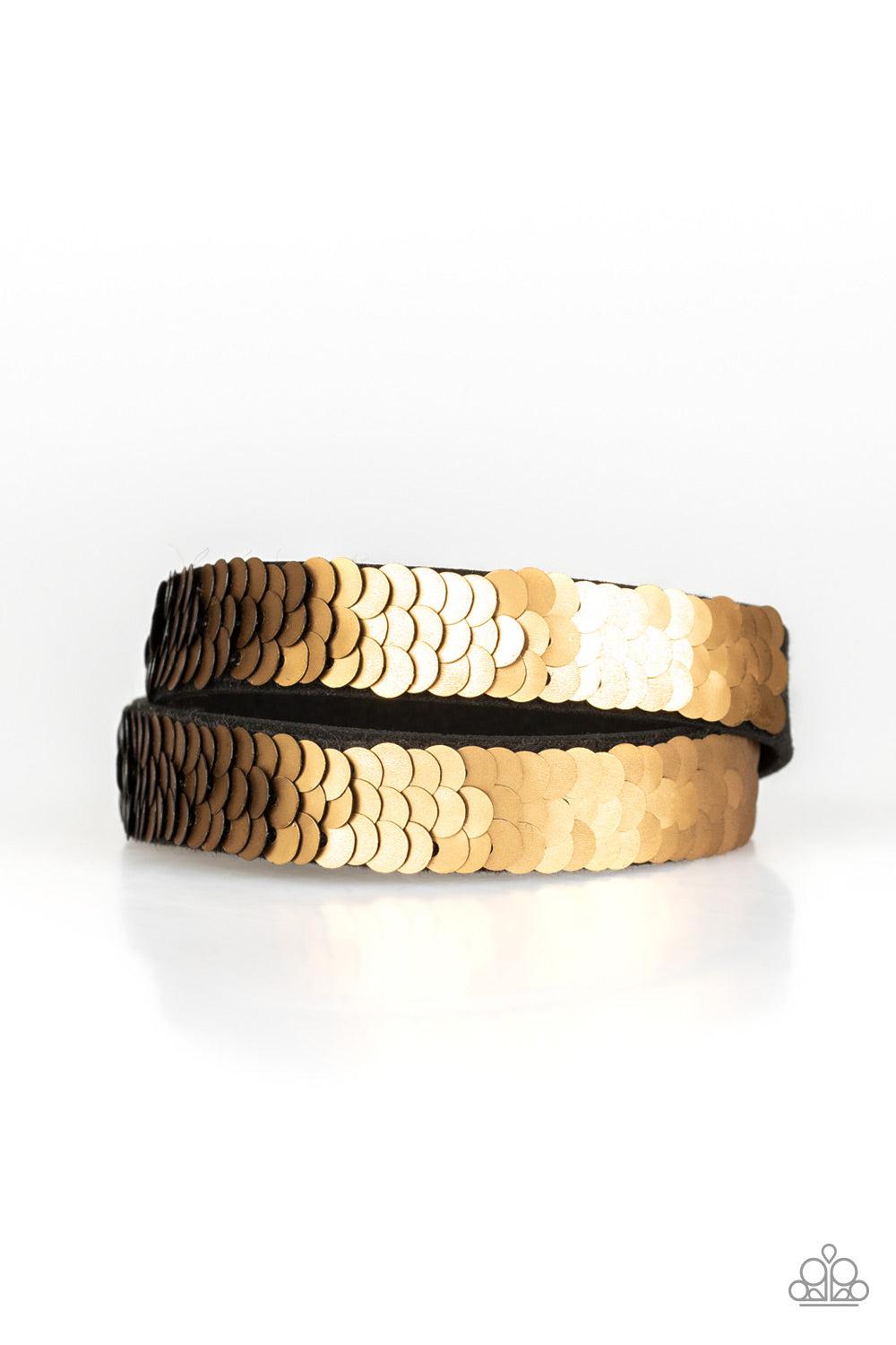 Under The SEQUINS Gold / Black Double-Wrap Snap Bracelet - Paparazzi Accessories-CarasShop.com - $5 Jewelry by Cara Jewels