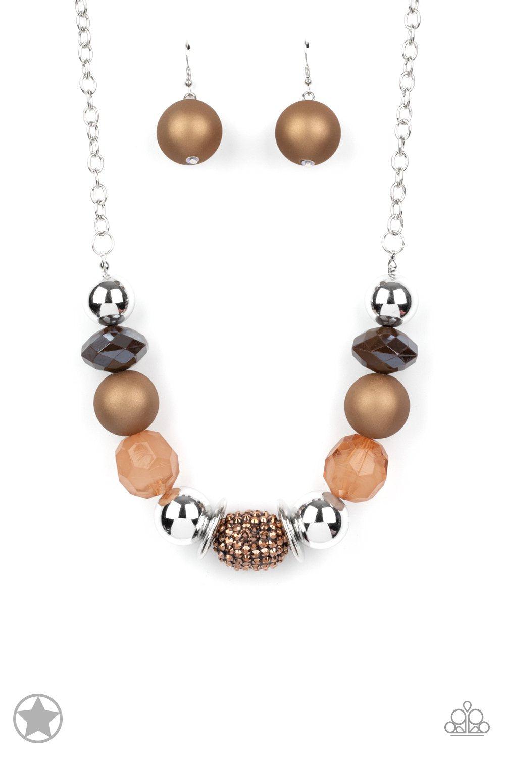 A Warm Welcome Copper Bead Necklace and matching Earrings - Paparazzi Accessories - lightbox -CarasShop.com - $5 Jewelry by Cara Jewels