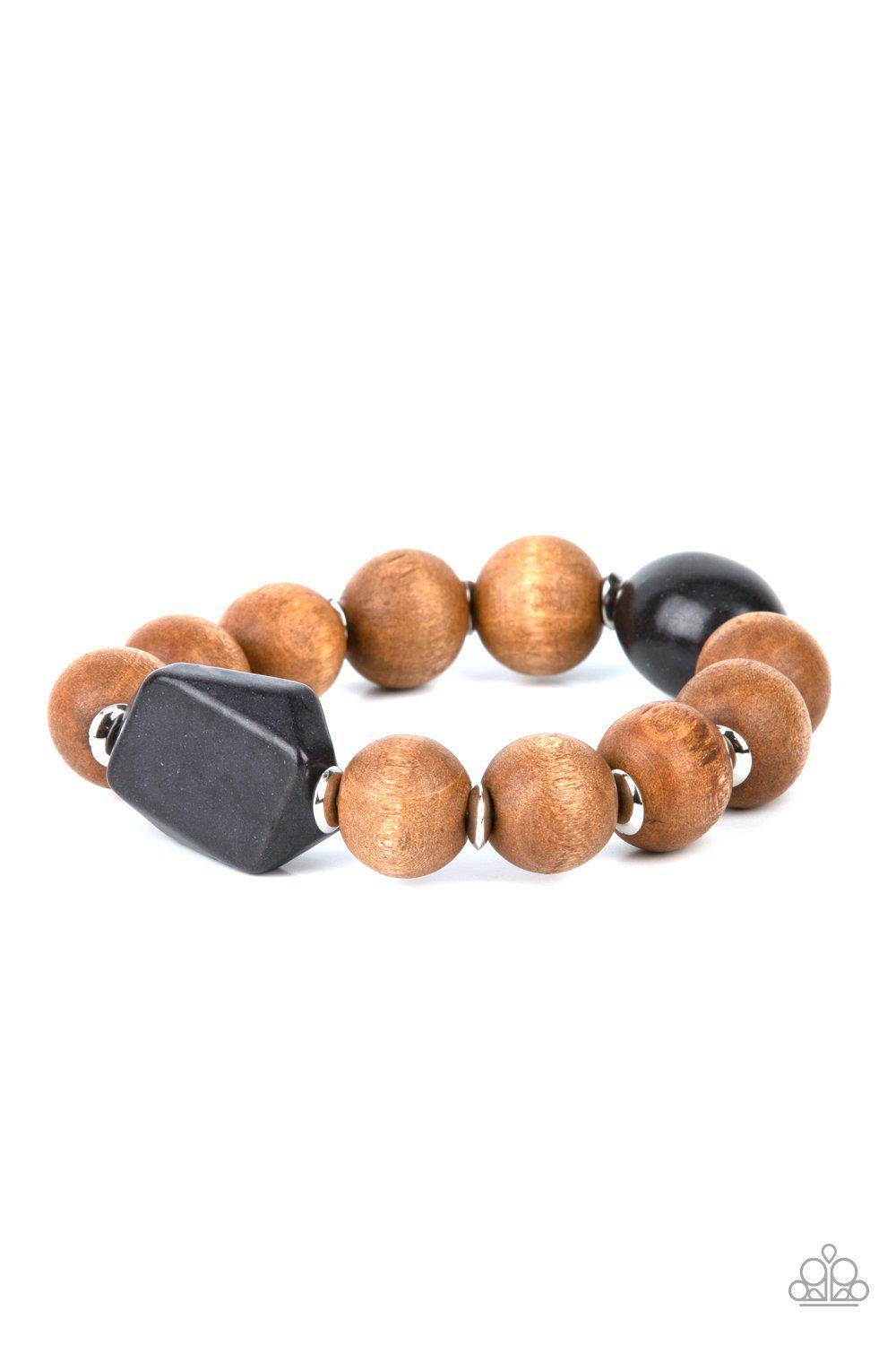 Abundantly Artisan Black Stone and Brown Wood Bracelet - Paparazzi Accessories - lightbox -CarasShop.com - $5 Jewelry by Cara Jewels