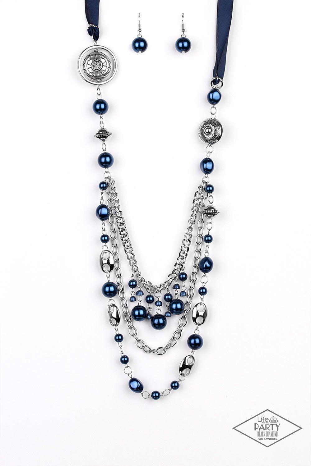 All The Trimmings Dark Blue Ribbon Necklace - Paparazzi Accessories - lightbox -CarasShop.com - $5 Jewelry by Cara Jewels
