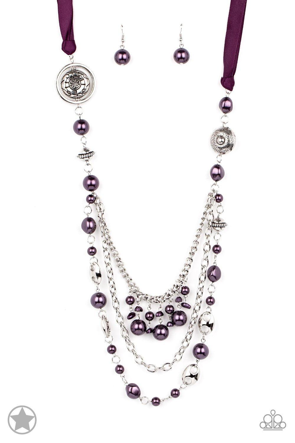 All The Trimmings Purple Ribbon Necklace - Paparazzi Accessories - lightbox -CarasShop.com - $5 Jewelry by Cara Jewels
