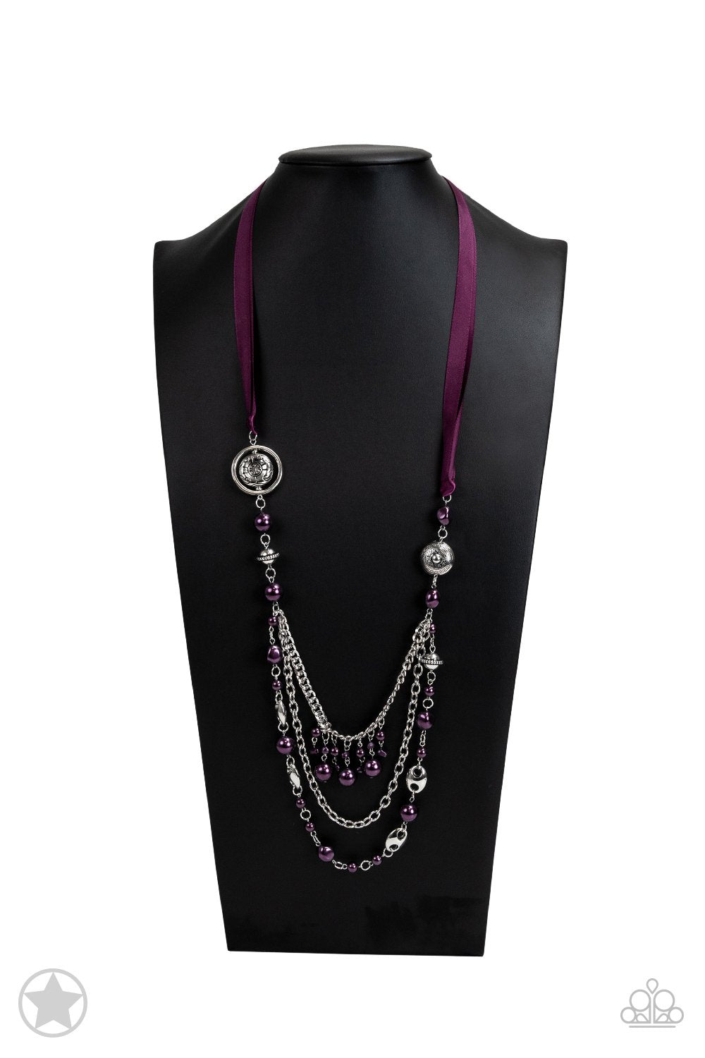 All The Trimmings Purple Ribbon Necklace - Paparazzi Accessories- on bust -CarasShop.com - $5 Jewelry by Cara Jewels