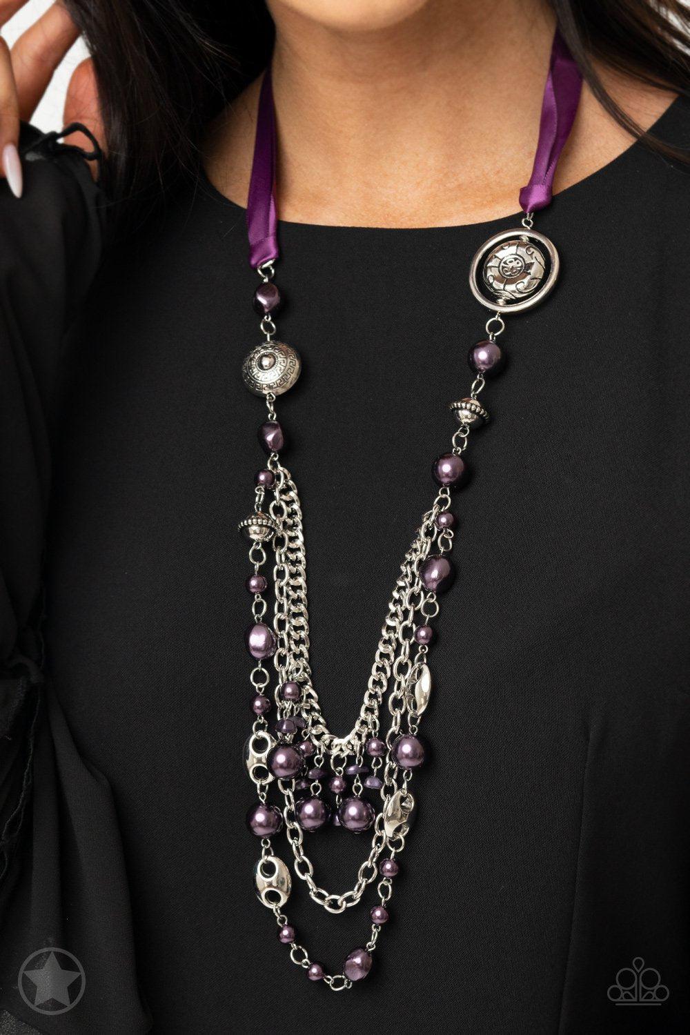 All The Trimmings Purple Ribbon Necklace - Paparazzi Accessories - model -CarasShop.com - $5 Jewelry by Cara Jewels