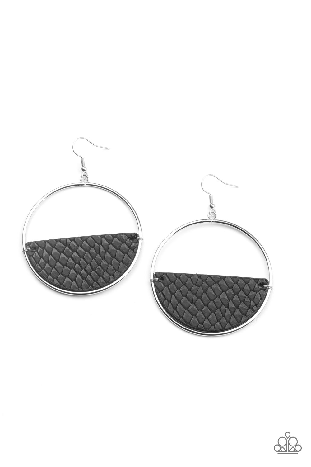 Animal Aesthetic Black Leather Python Print Earrings - Paparazzi Accessories - lightbox -CarasShop.com - $5 Jewelry by Cara Jewels