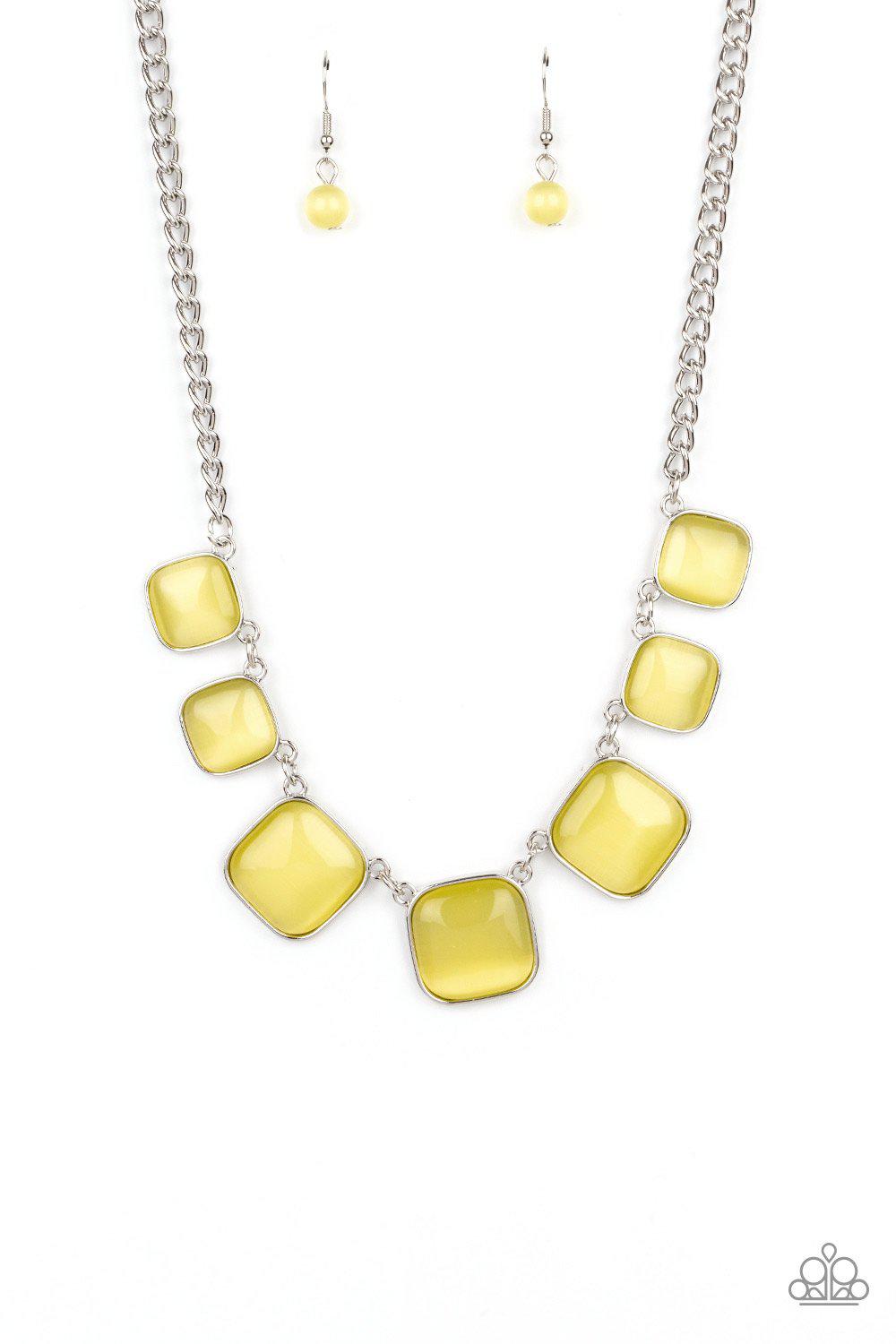 Aura Allure Yellow Cat's Eye Stone Necklace - Paparazzi Accessories- lightbox - CarasShop.com - $5 Jewelry by Cara Jewels