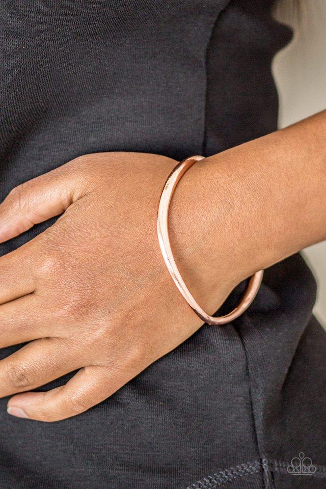 Awesomely Asymmetrical Copper Bangle Bracelet - Paparazzi Accessories - model -CarasShop.com - $5 Jewelry by Cara Jewels