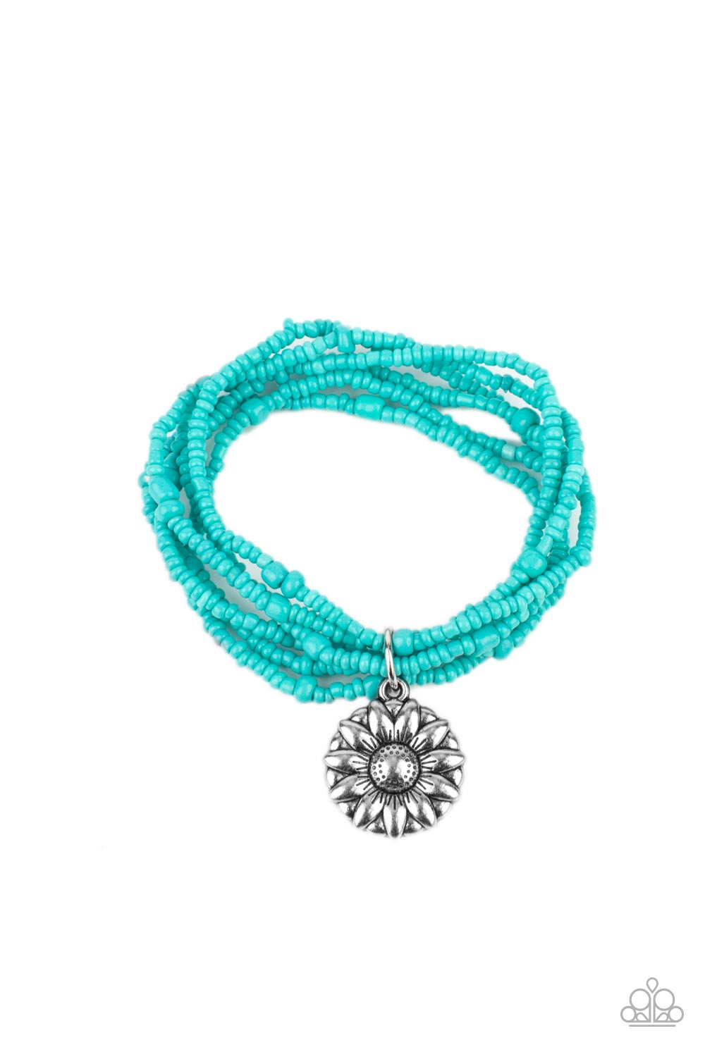 Badlands Botany Turquoise Blue Seed Bead Flower Bracelet - Paparazzi Accessories - lightbox -CarasShop.com - $5 Jewelry by Cara Jewels