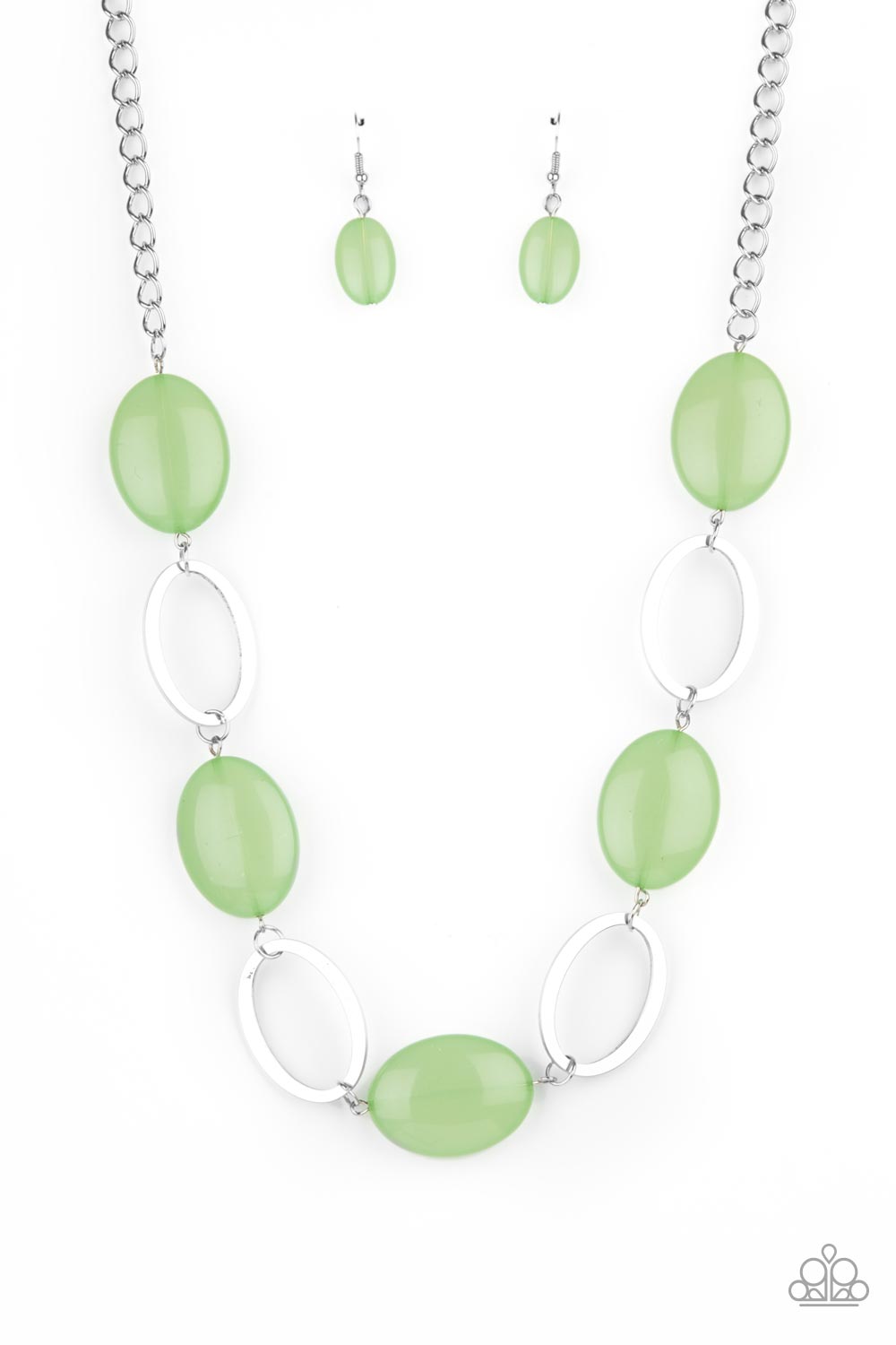 Beachside Boardwalk Green and Silver Necklace - Paparazzi Accessories- lightbox - CarasShop.com - $5 Jewelry by Cara Jewels