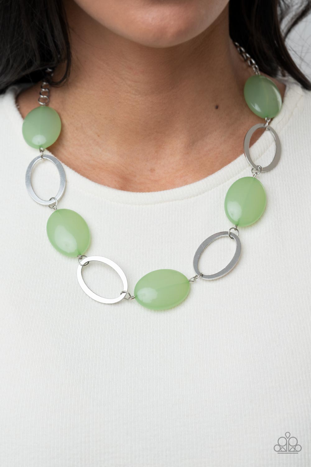 Beachside Boardwalk Green and Silver Necklace - Paparazzi Accessories- model - CarasShop.com - $5 Jewelry by Cara Jewels