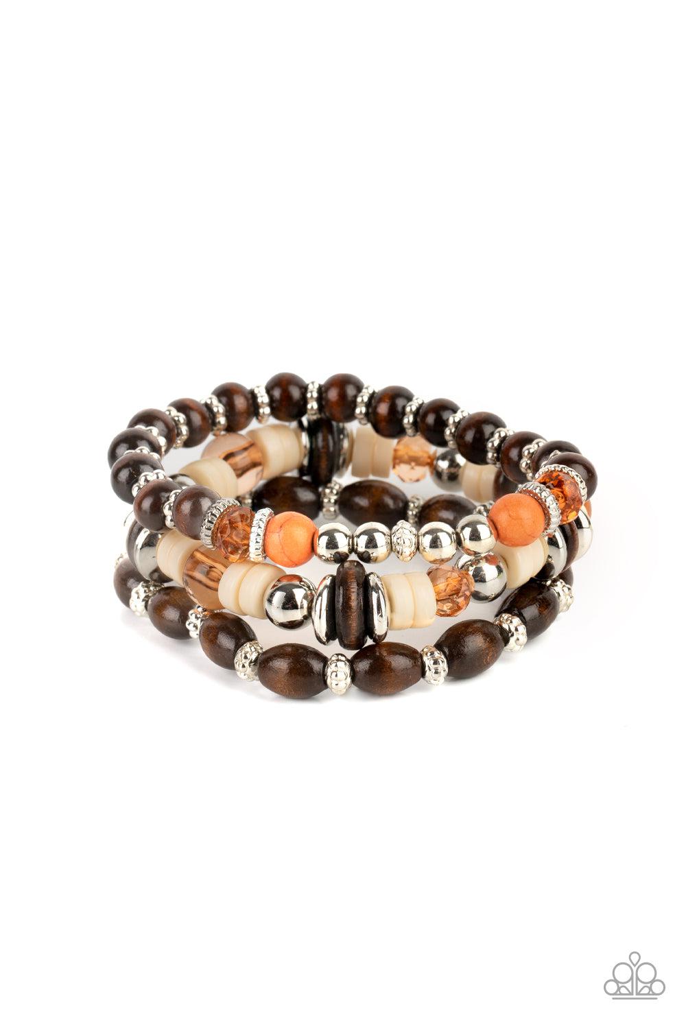 Belongs In The Wild Multi Wood and Orange Stone Bracelet - Paparazzi Accessories