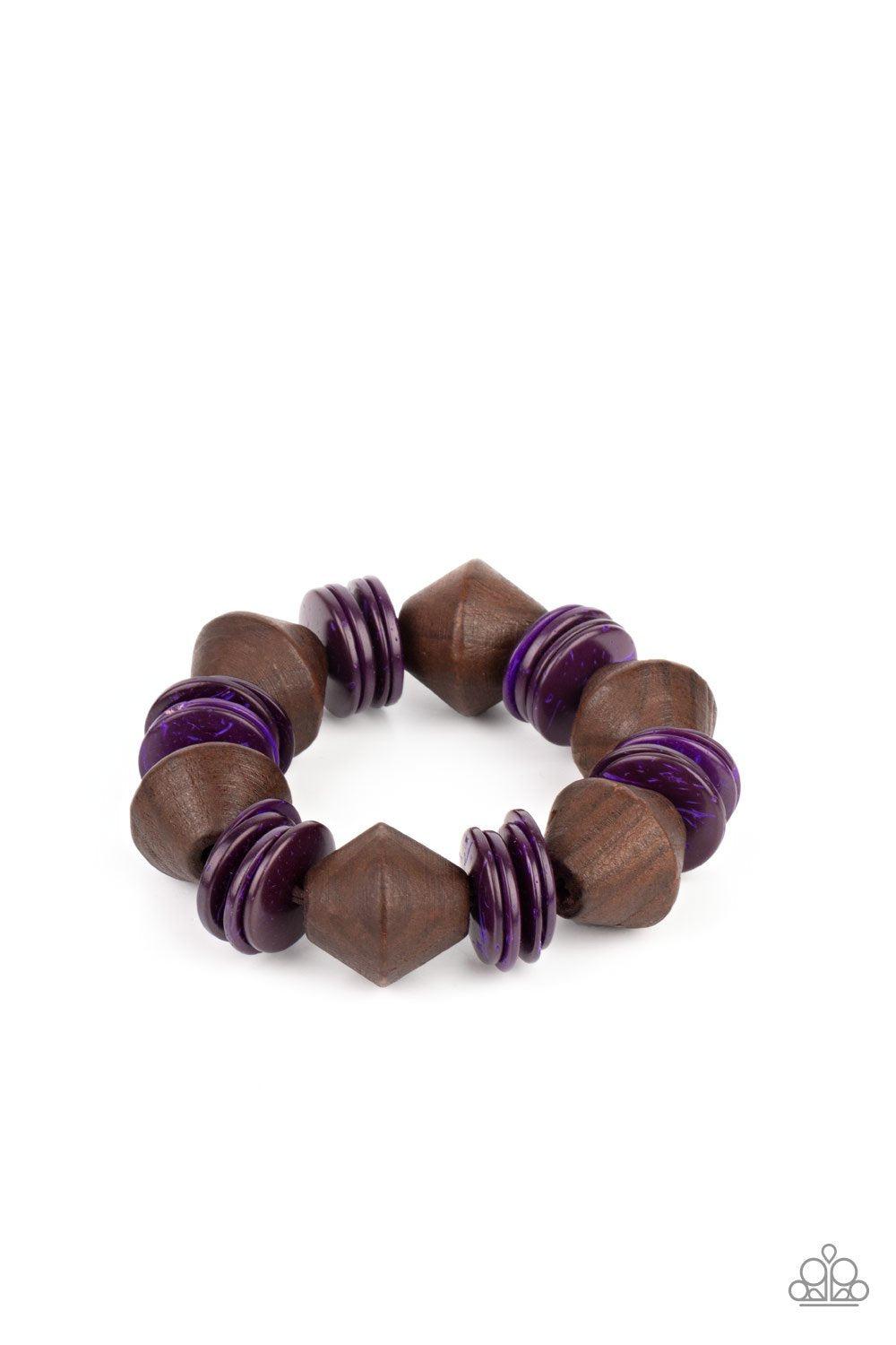 Bermuda Boardwalk Purple and Brown Wood Bracelet - Paparazzi Accessories- lightbox - CarasShop.com - $5 Jewelry by Cara Jewels