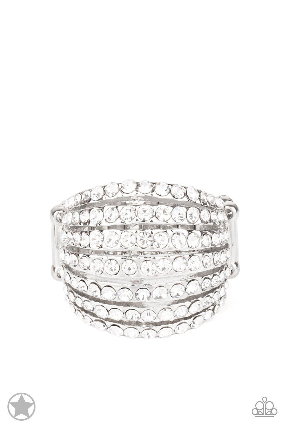 Blinding Brilliance White Rhinestone Ring - Paparazzi Accessories - lightbox -CarasShop.com - $5 Jewelry by Cara Jewels