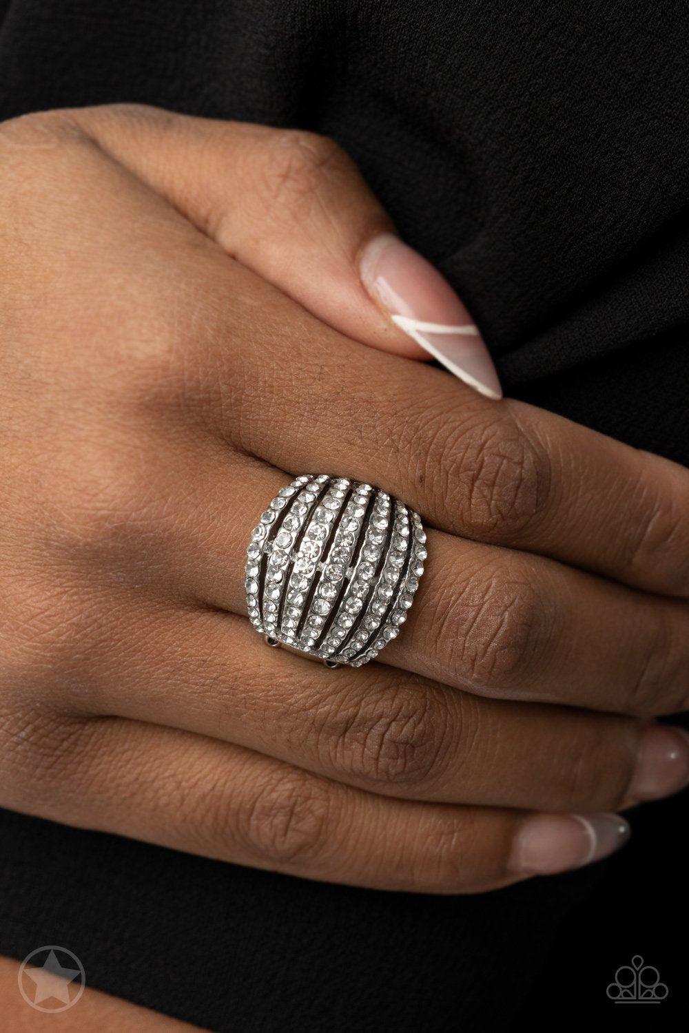 Blinding Brilliance White Rhinestone Ring - Paparazzi Accessories - model -CarasShop.com - $5 Jewelry by Cara Jewels