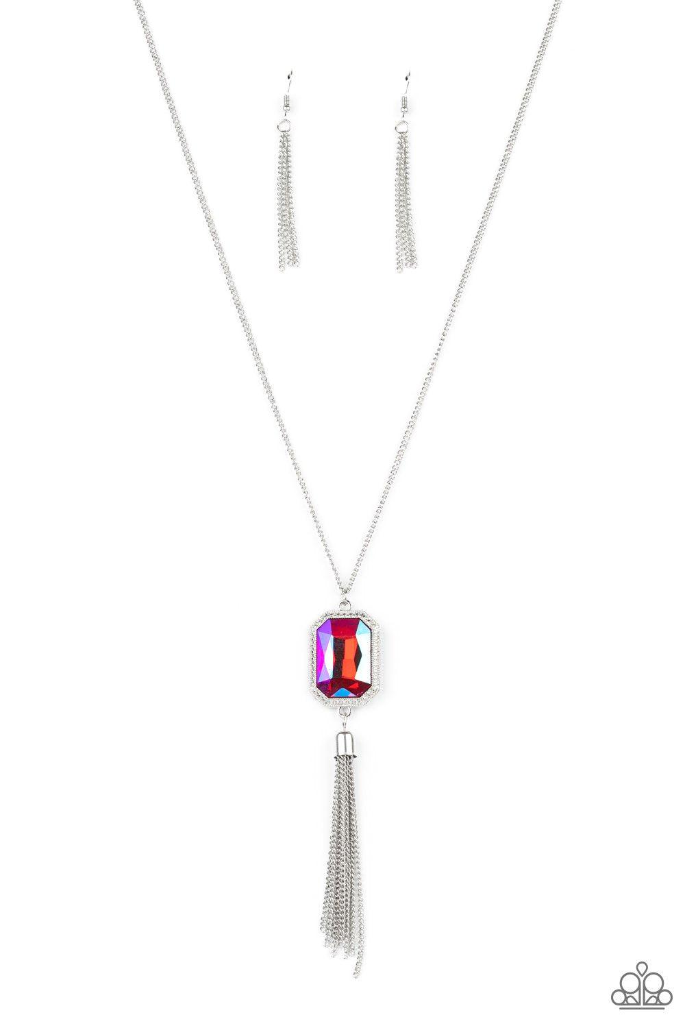 Blissed Out Opulence Pink Iridescent Gem Tassel Necklace - Paparazzi Accessories- lightbox - CarasShop.com - $5 Jewelry by Cara Jewels