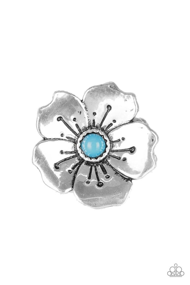 Boho Blossom Turquoise Blue Stone and Silver Flower Ring - Paparazzi Accessories- lightbox - CarasShop.com - $5 Jewelry by Cara Jewels