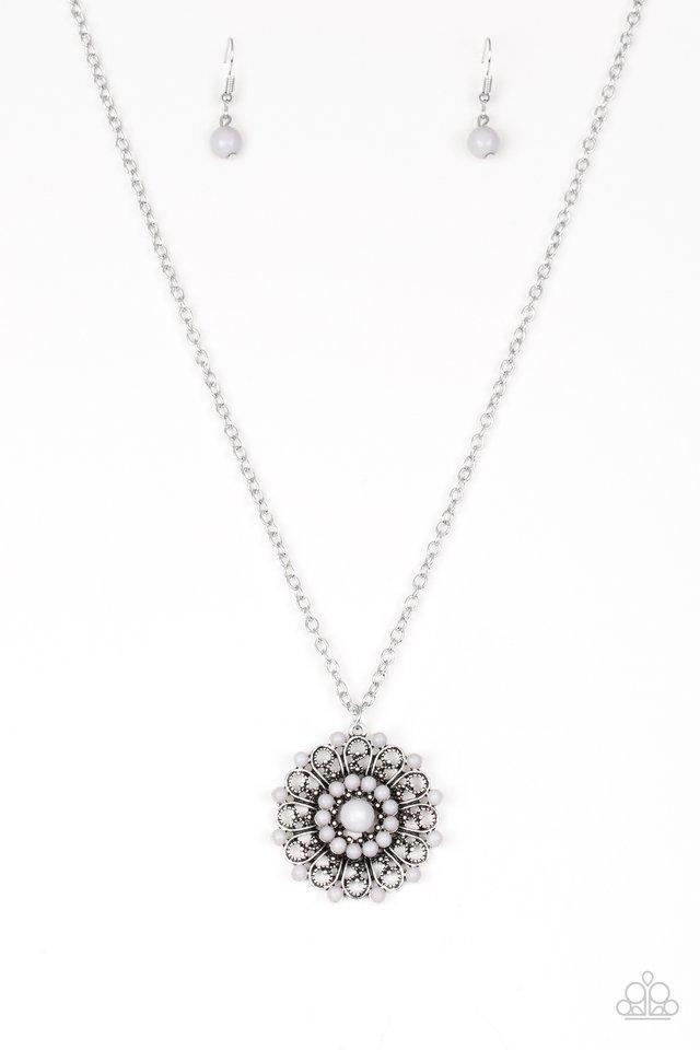 Boho Bonanza Silver Flower Necklace - Paparazzi Accessories- lightbox - CarasShop.com - $5 Jewelry by Cara Jewels