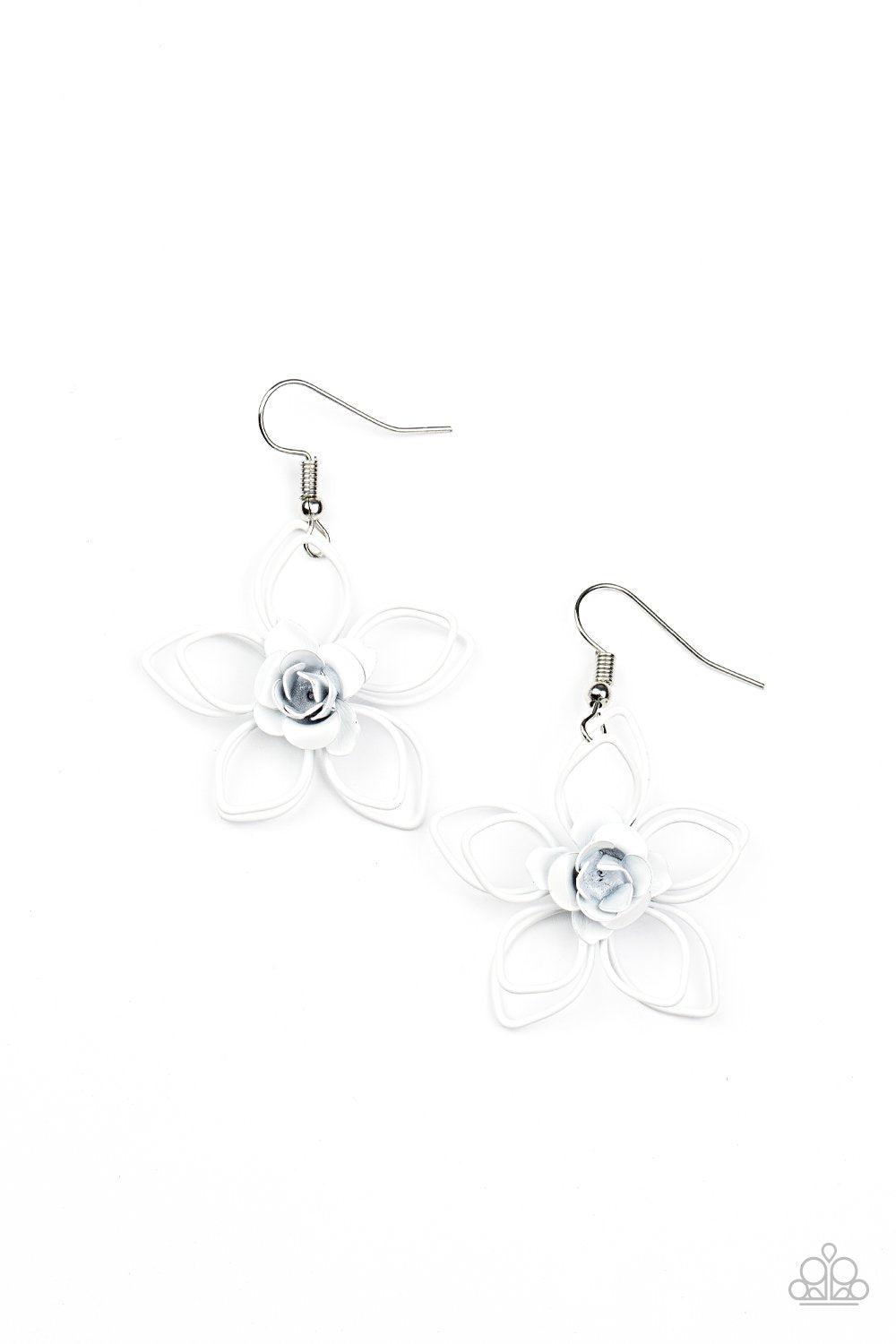 Botanical Bonanza White Wire Flower Earrings - Paparazzi Accessories - lightbox -CarasShop.com - $5 Jewelry by Cara Jewels