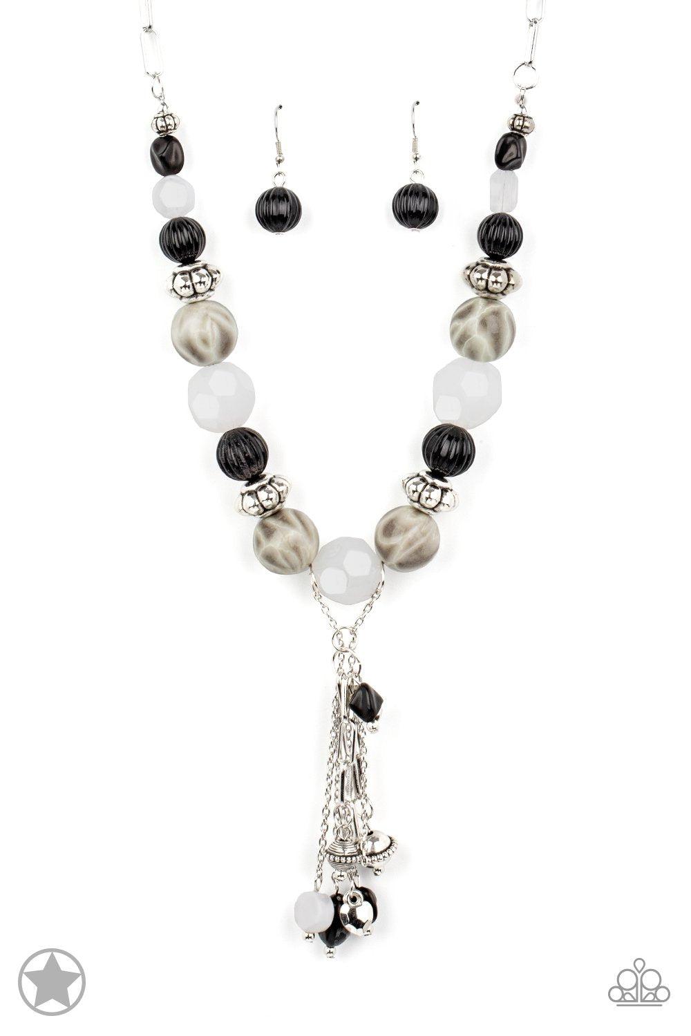 Break a Leg - Black and White Necklace and matching Earrings - Paparazzi Accessories - lightbox -CarasShop.com - $5 Jewelry by Cara Jewels