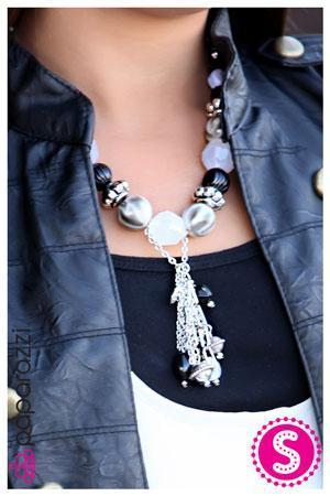 Break a Leg - Black and White Necklace and matching Earrings - Paparazzi Accessories- stylized on model - CarasShop.com - $5 Jewelry by Cara Jewels