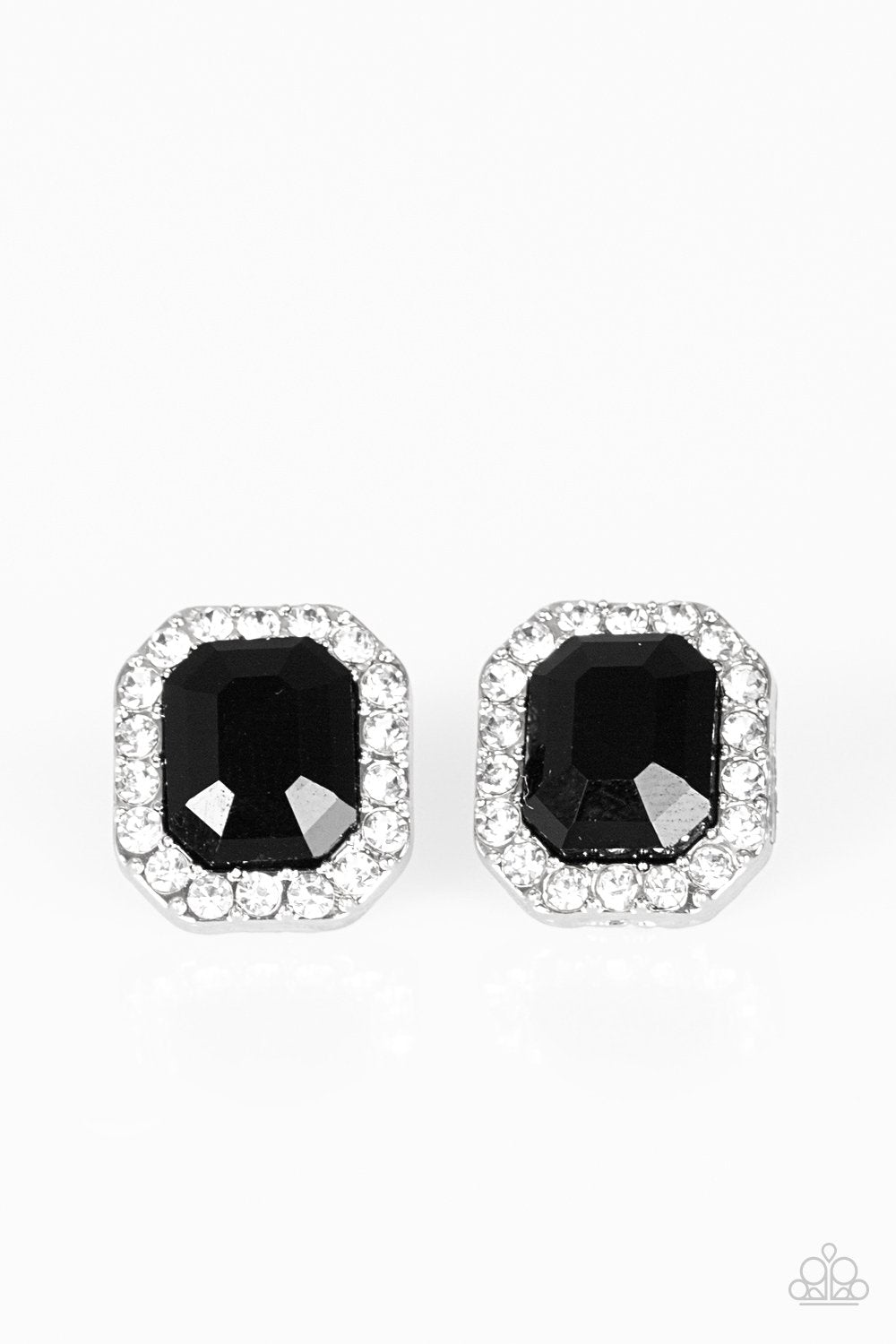 Bride Squad Black and White Rhinestone Post Earrings - Paparazzi Accessories- lightbox - CarasShop.com - $5 Jewelry by Cara Jewels