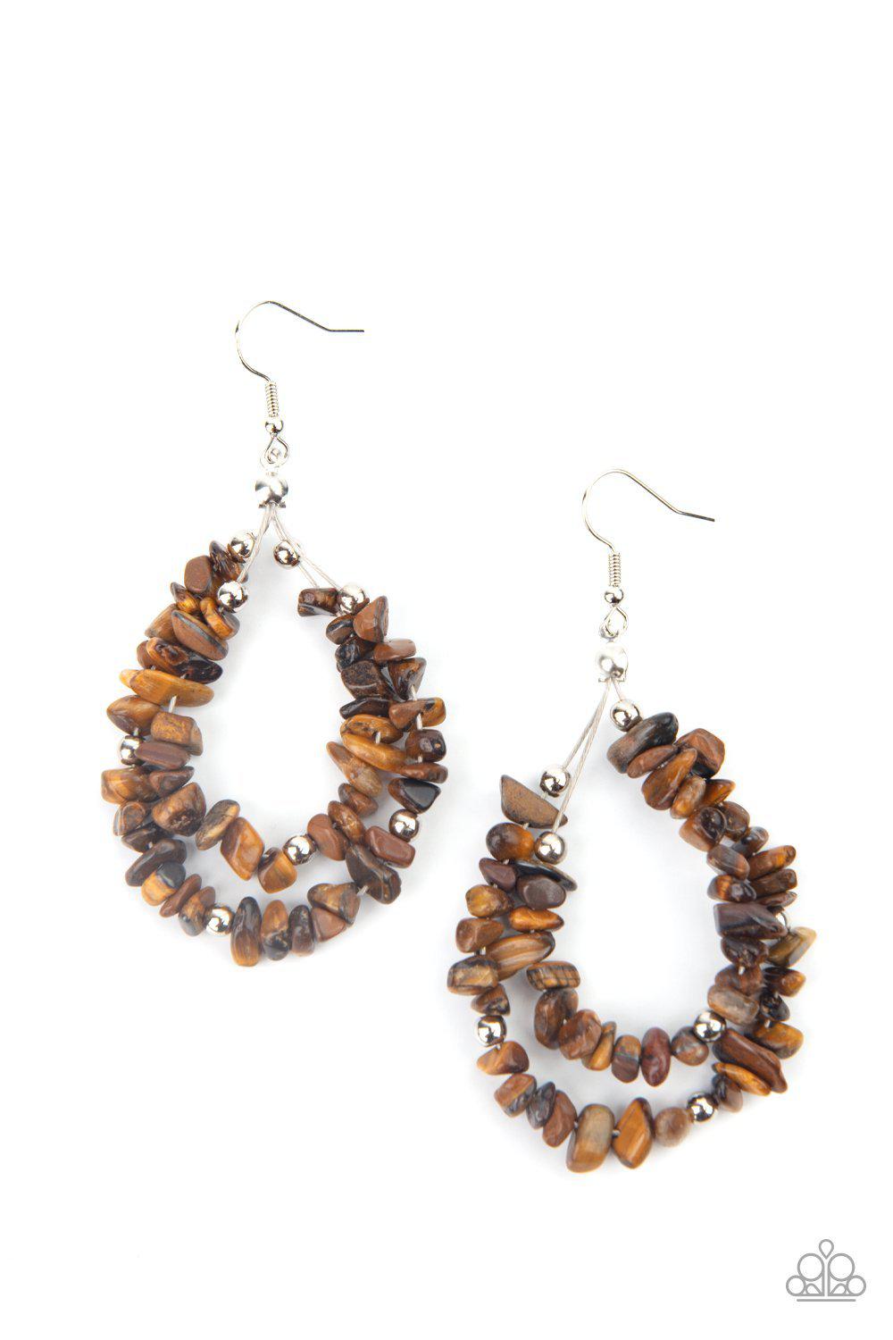 Canyon Rock Art Brown Tiger&#39;s Eye Stone Earrings - Paparazzi Accessories - lightbox -CarasShop.com - $5 Jewelry by Cara Jewels