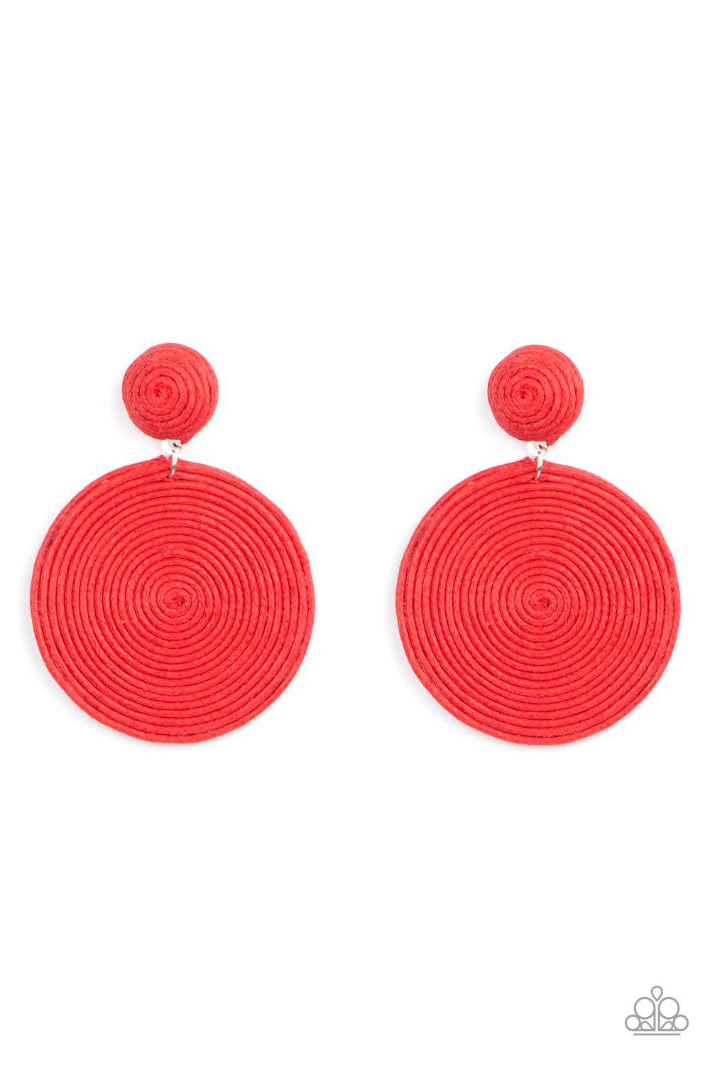 Circulate The Room Red Woven Post Earrings - Paparazzi Accessories- lightbox - CarasShop.com - $5 Jewelry by Cara Jewels