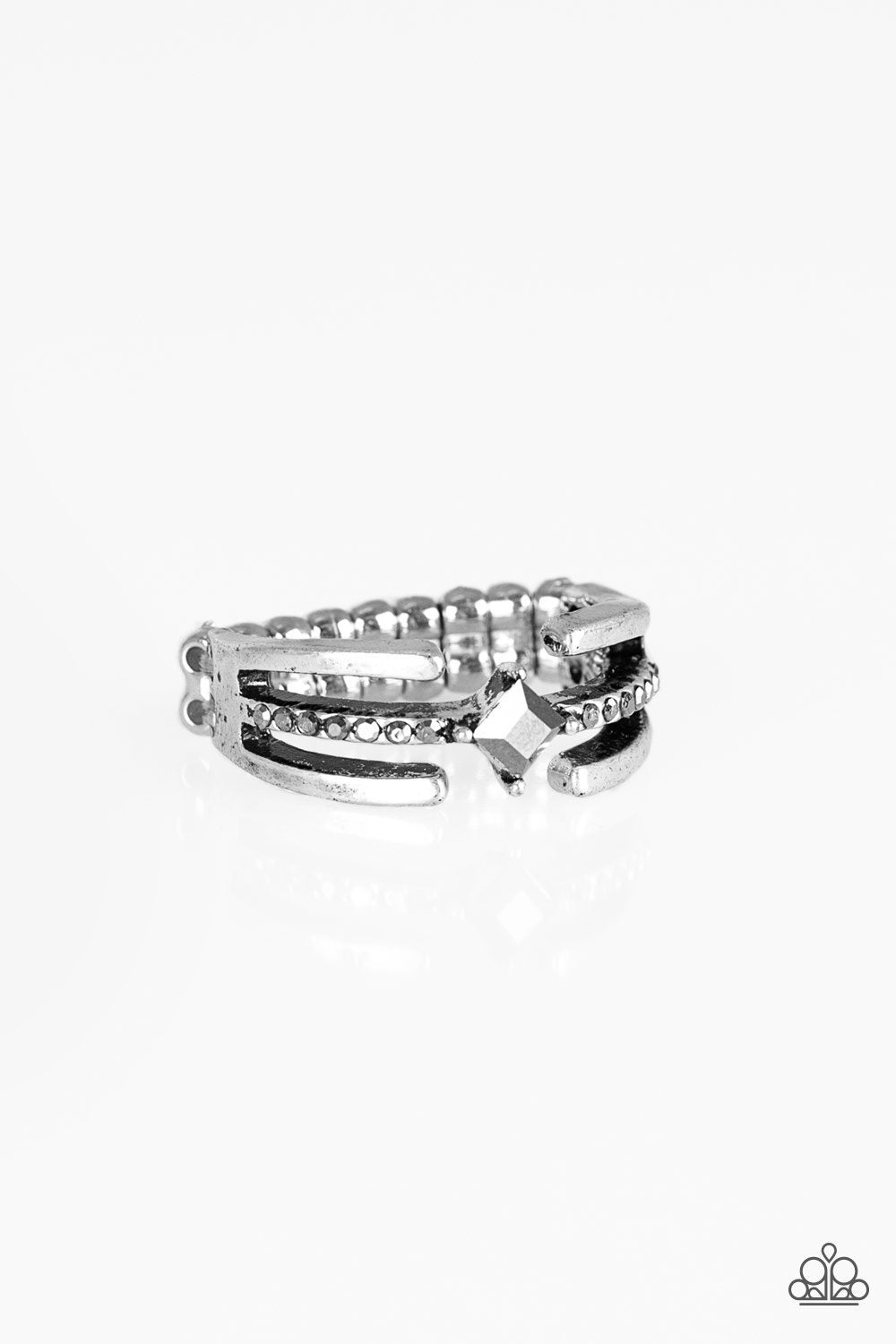 City Center Silver Hematite Rhinestone Ring - Paparazzi Accessories - lightbox -CarasShop.com - $5 Jewelry by Cara Jewels