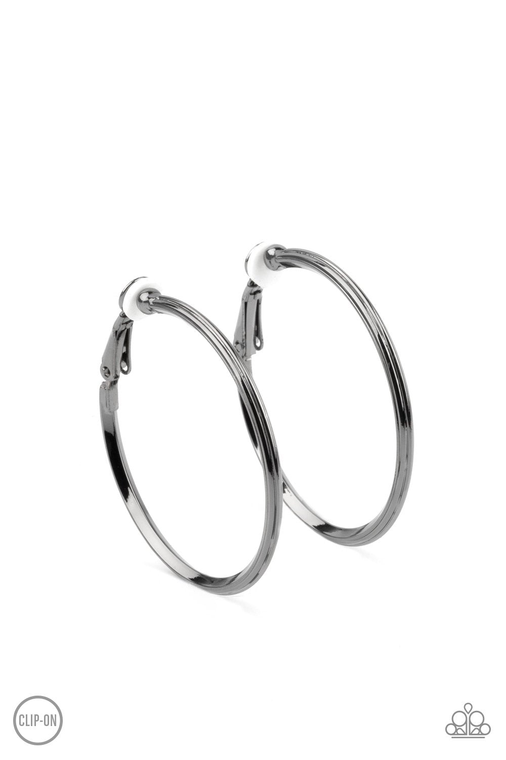 City Classic Gunmetal Black Clip-on Hoop Earrings - Paparazzi Accessories - lightbox -CarasShop.com - $5 Jewelry by Cara Jewels