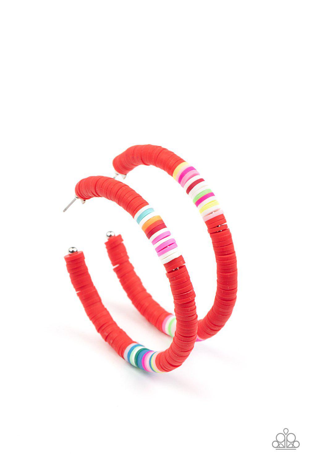 Colorfully Contagious Red Hoop Earrings - Paparazzi Accessories - lightbox -CarasShop.com - $5 Jewelry by Cara Jewels