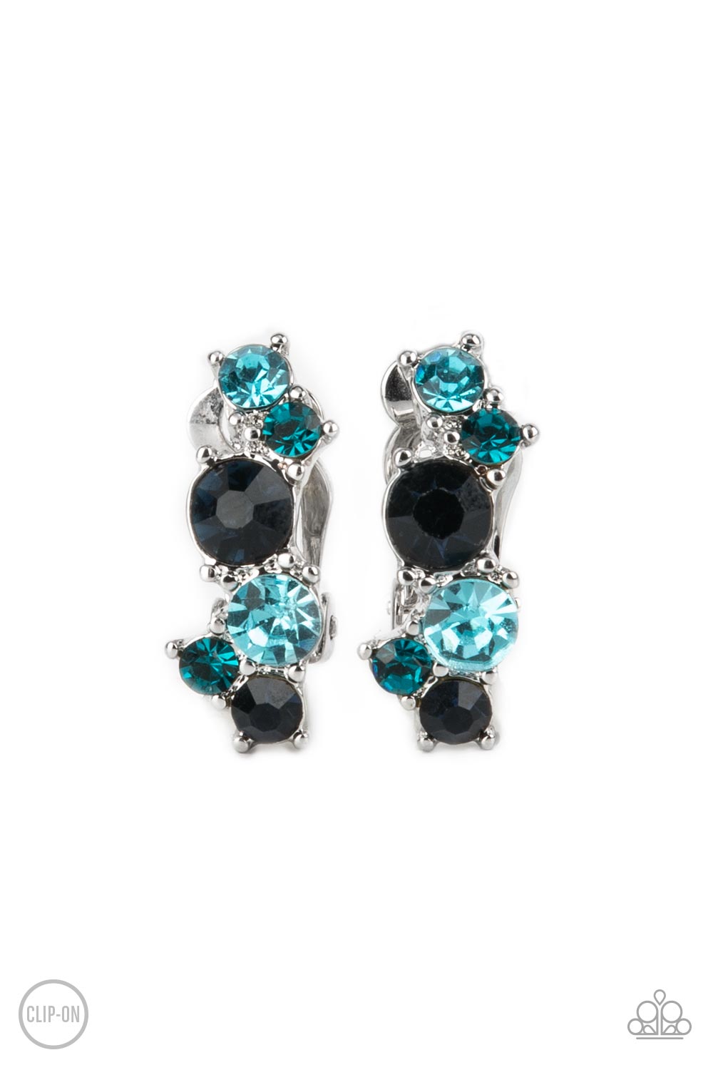 Cosmic Celebration Blue Rhinestone Clip-on Earrings - Paparazzi Accessories- lightbox - CarasShop.com - $5 Jewelry by Cara Jewels