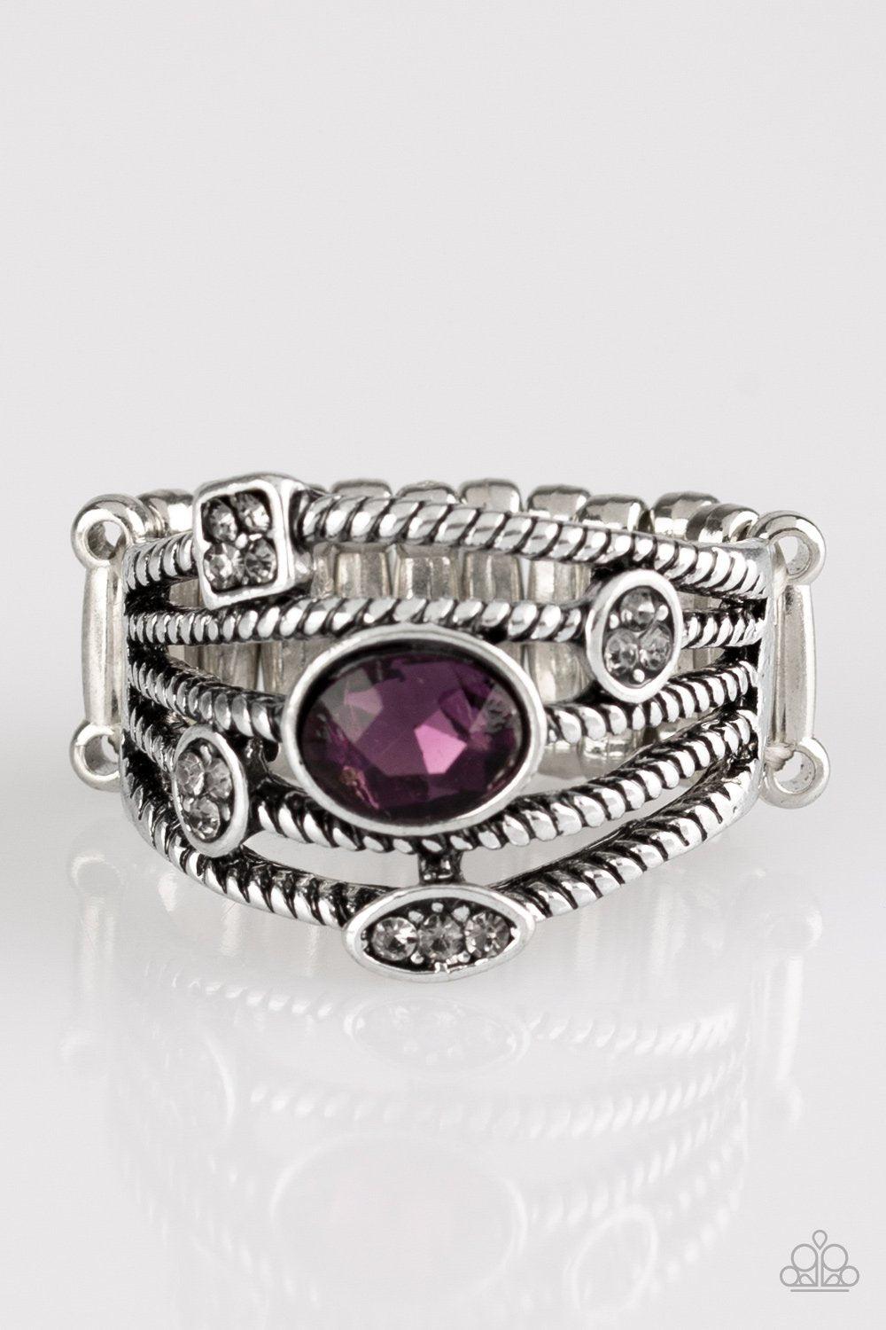 Cosmic Combo Purple Rhinestone and Silver Ring - Paparazzi Accessories - lightbox -CarasShop.com - $5 Jewelry by Cara Jewels