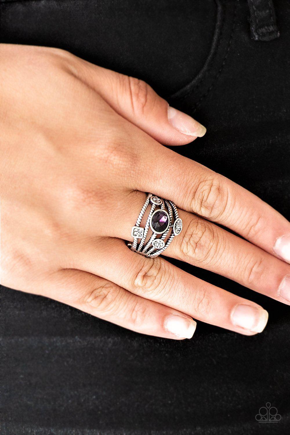Cosmic Combo Purple Rhinestone and Silver Ring - Paparazzi Accessories - model -CarasShop.com - $5 Jewelry by Cara Jewels