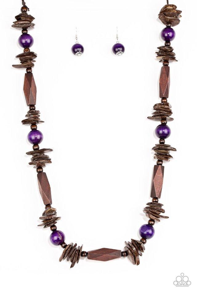 Cozumel Coast Purple and Brown Wood Necklace - Paparazzi Accessories- lightbox - CarasShop.com - $5 Jewelry by Cara Jewels