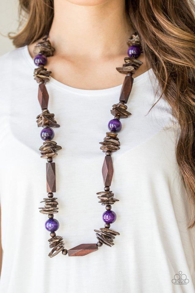 Cozumel Coast Purple and Brown Wood Necklace - Paparazzi Accessories- model - CarasShop.com - $5 Jewelry by Cara Jewels