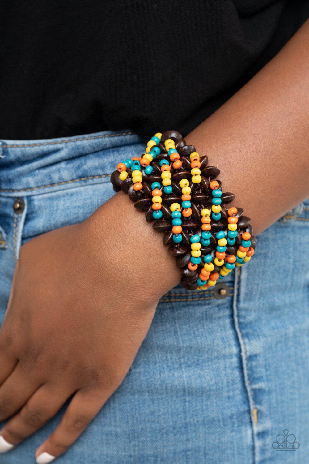 Cozy in Cozumel Multi and Brown Wood Bracelet - Paparazzi Accessories- model - CarasShop.com - $5 Jewelry by Cara Jewels