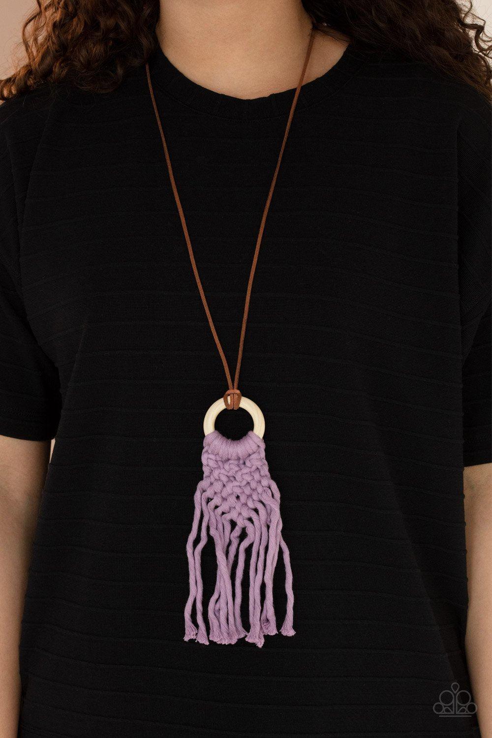 Crafty Couture Purple Macrame Necklace - Paparazzi Accessories - model -CarasShop.com - $5 Jewelry by Cara Jewels