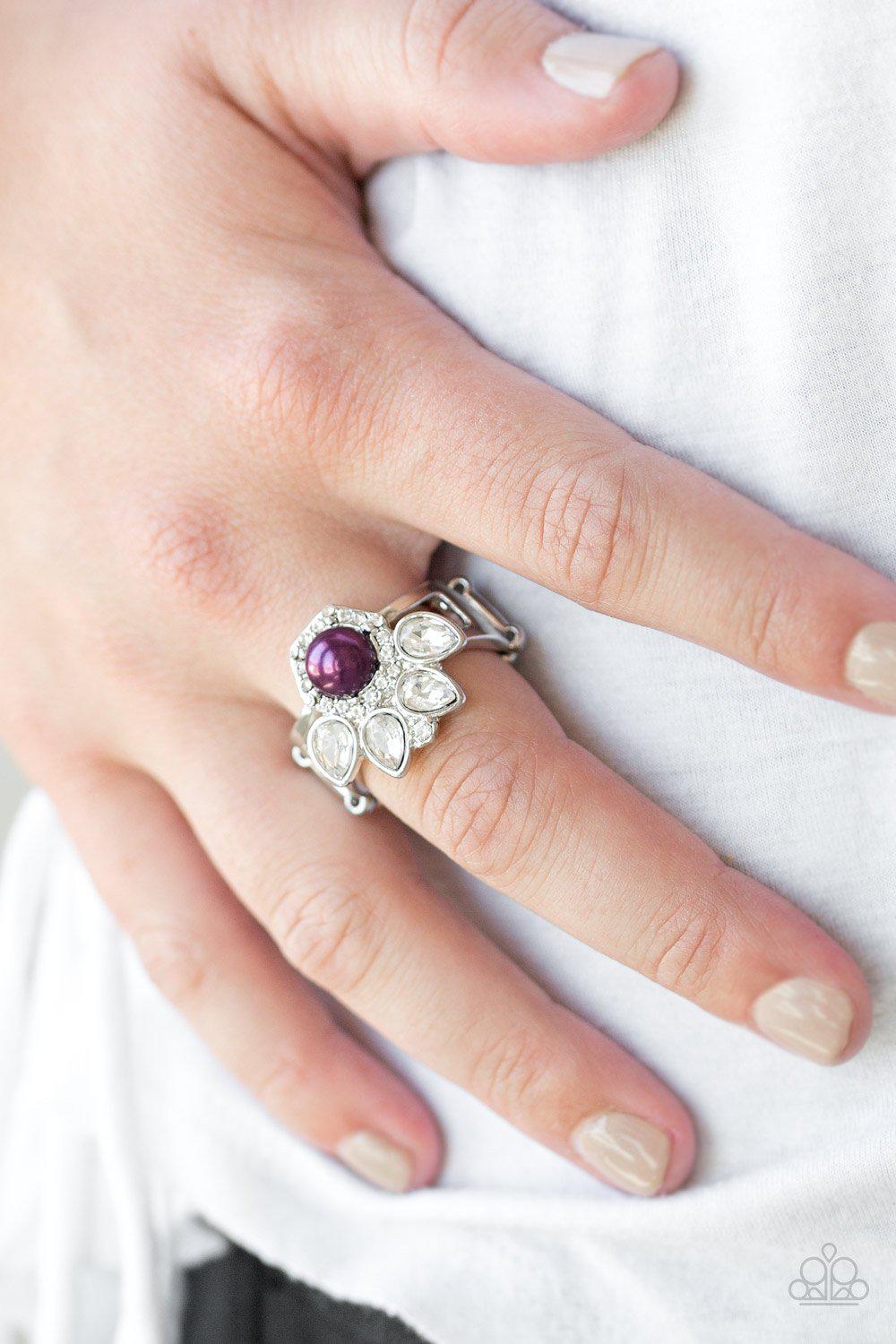 Crown Coronation Purple Pearl and White Rhinestone Ring - Paparazzi Accessories- model - CarasShop.com - $5 Jewelry by Cara Jewels