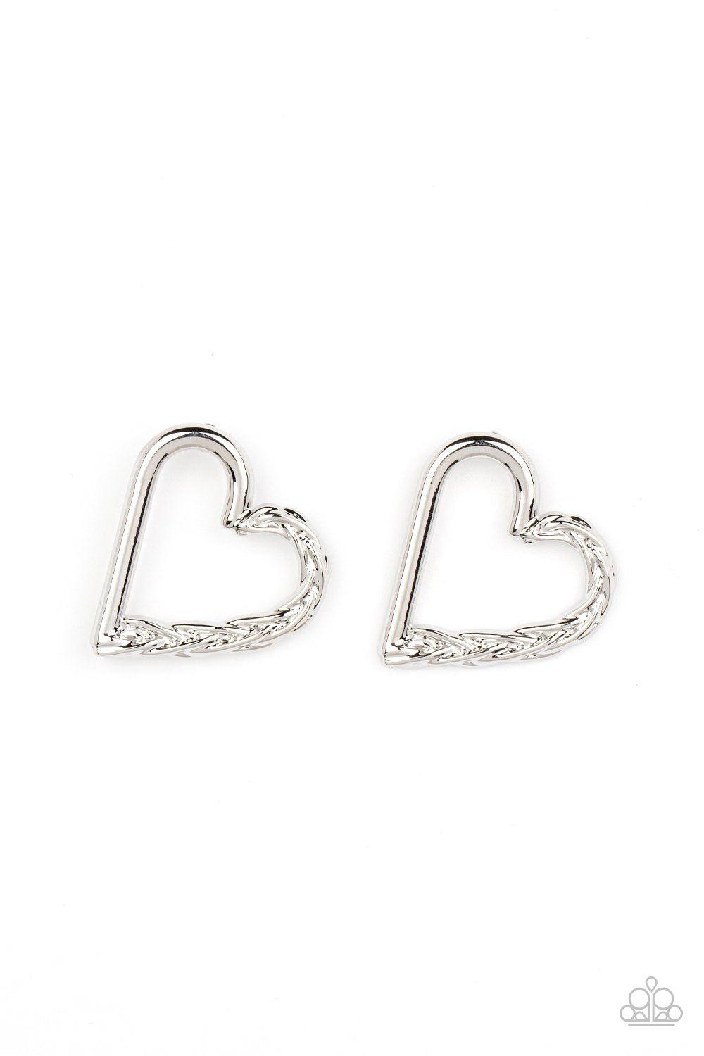 Cupid, Who? Silver Heart Earrings - Paparazzi Accessories- lightbox - CarasShop.com - $5 Jewelry by Cara Jewels