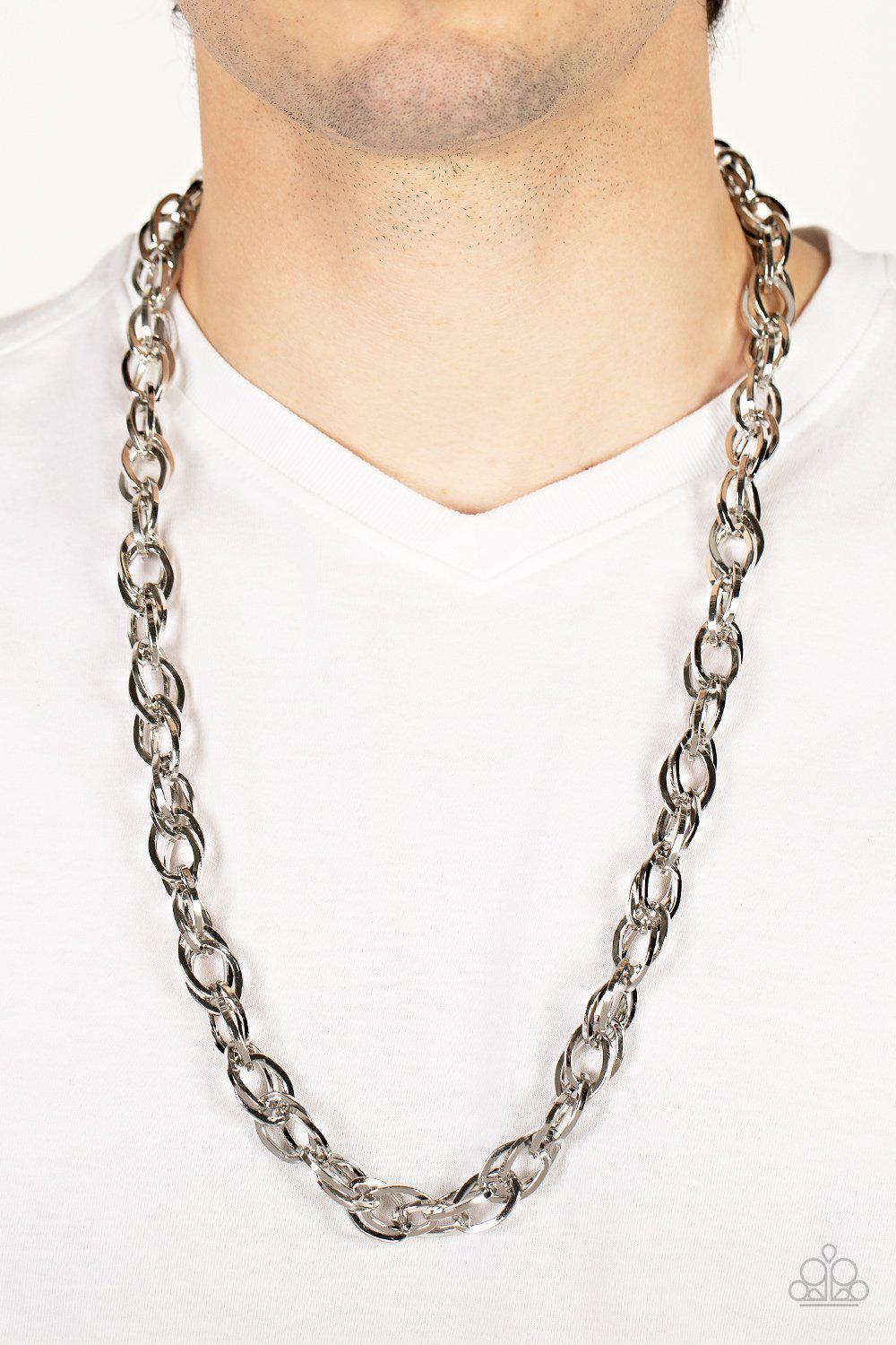 Custom Couture Men's Silver Necklace - Paparazzi Accessories - model -CarasShop.com - $5 Jewelry by Cara Jewels