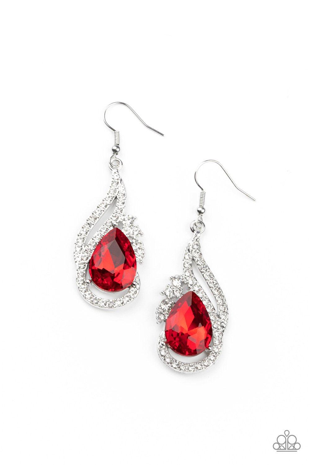 Dancefloor Diva Red and White Rhinestone Earrings - Paparazzi Accessories - lightbox -CarasShop.com - $5 Jewelry by Cara Jewels