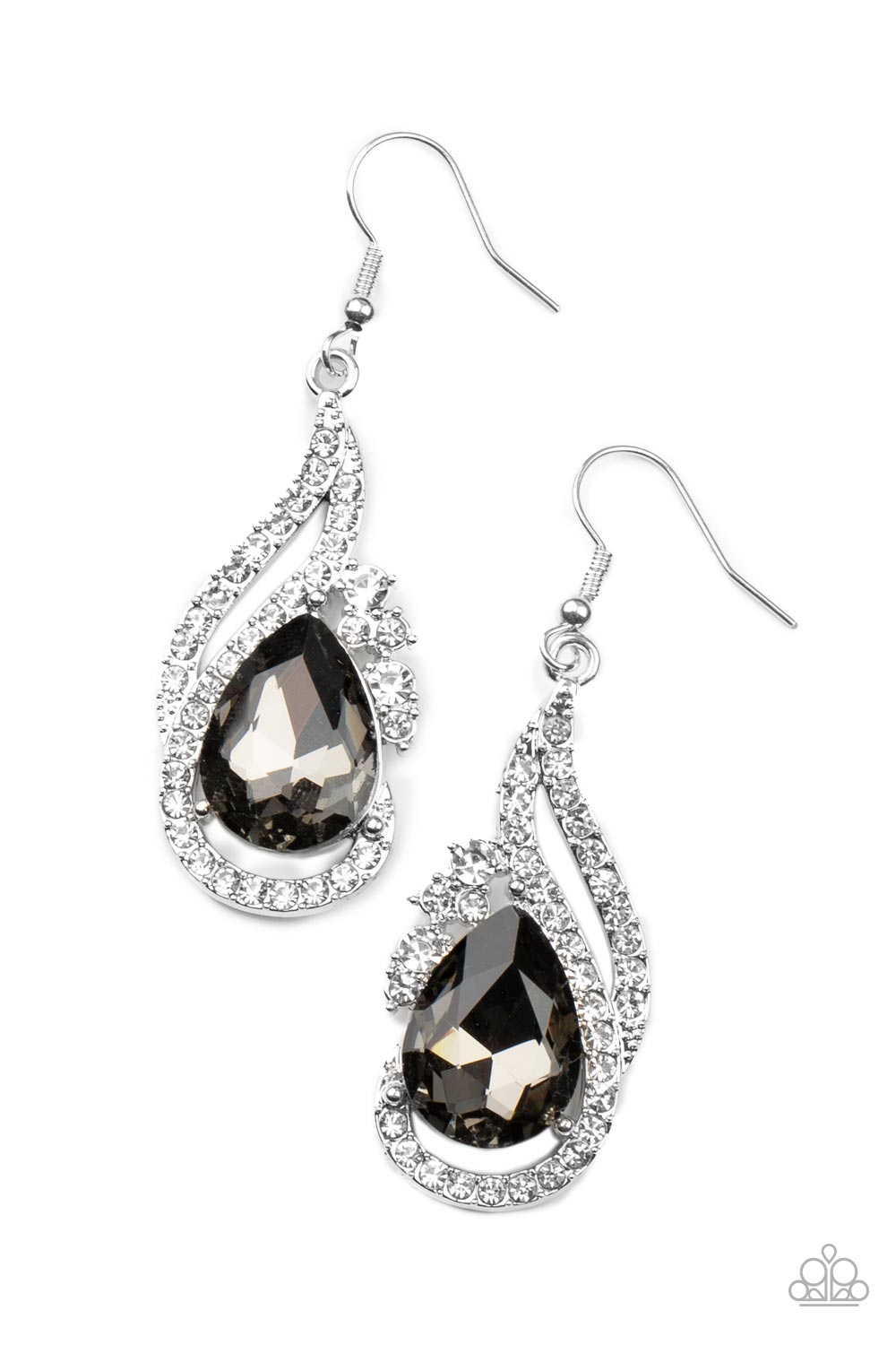 Dancefloor Diva Silver and White Rhinestone Earrings - Paparazzi Accessories- lightbox - CarasShop.com - $5 Jewelry by Cara Jewels