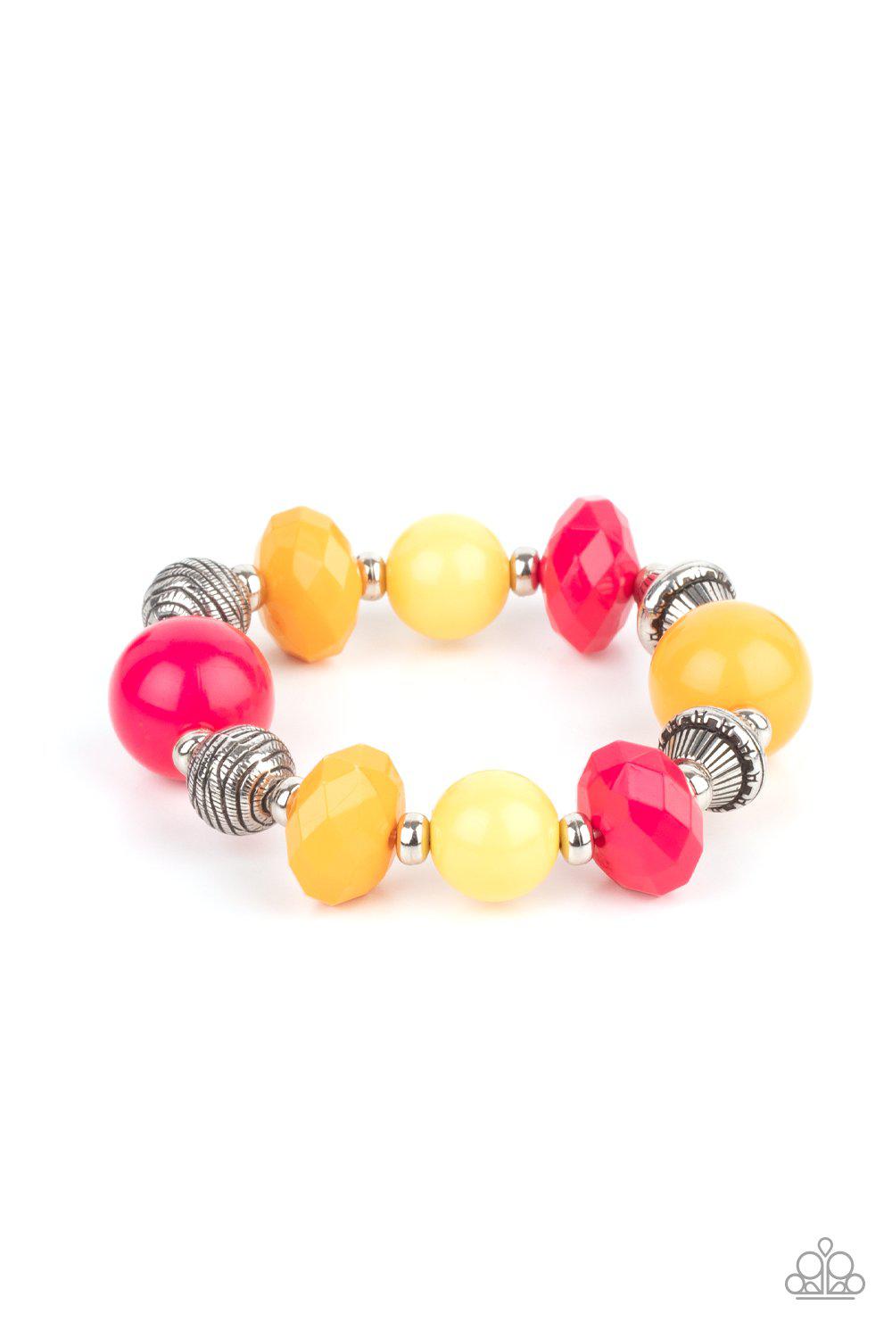 Day Trip Discovery Multi Pink and Yellow Bracelet - Paparazzi Accessories- lightbox - CarasShop.com - $5 Jewelry by Cara Jewels