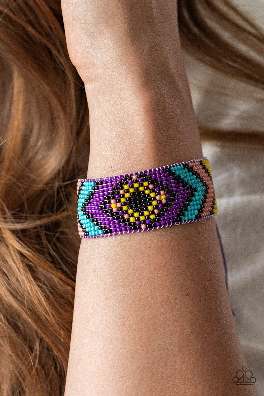 Desert Dive Purple Seed Bead Urban Sliding Knot Bracelet - Paparazzi Accessories- model - CarasShop.com - $5 Jewelry by Cara Jewels