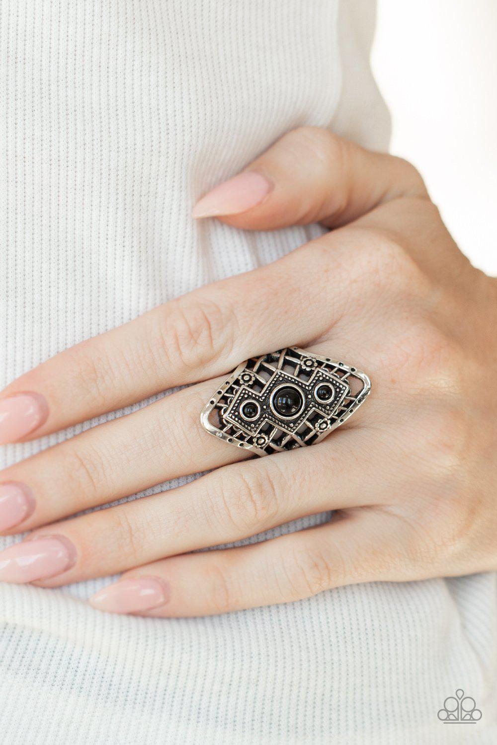 Desert Dreamland Black and Silver Ring - Paparazzi Accessories - model -CarasShop.com - $5 Jewelry by Cara Jewels