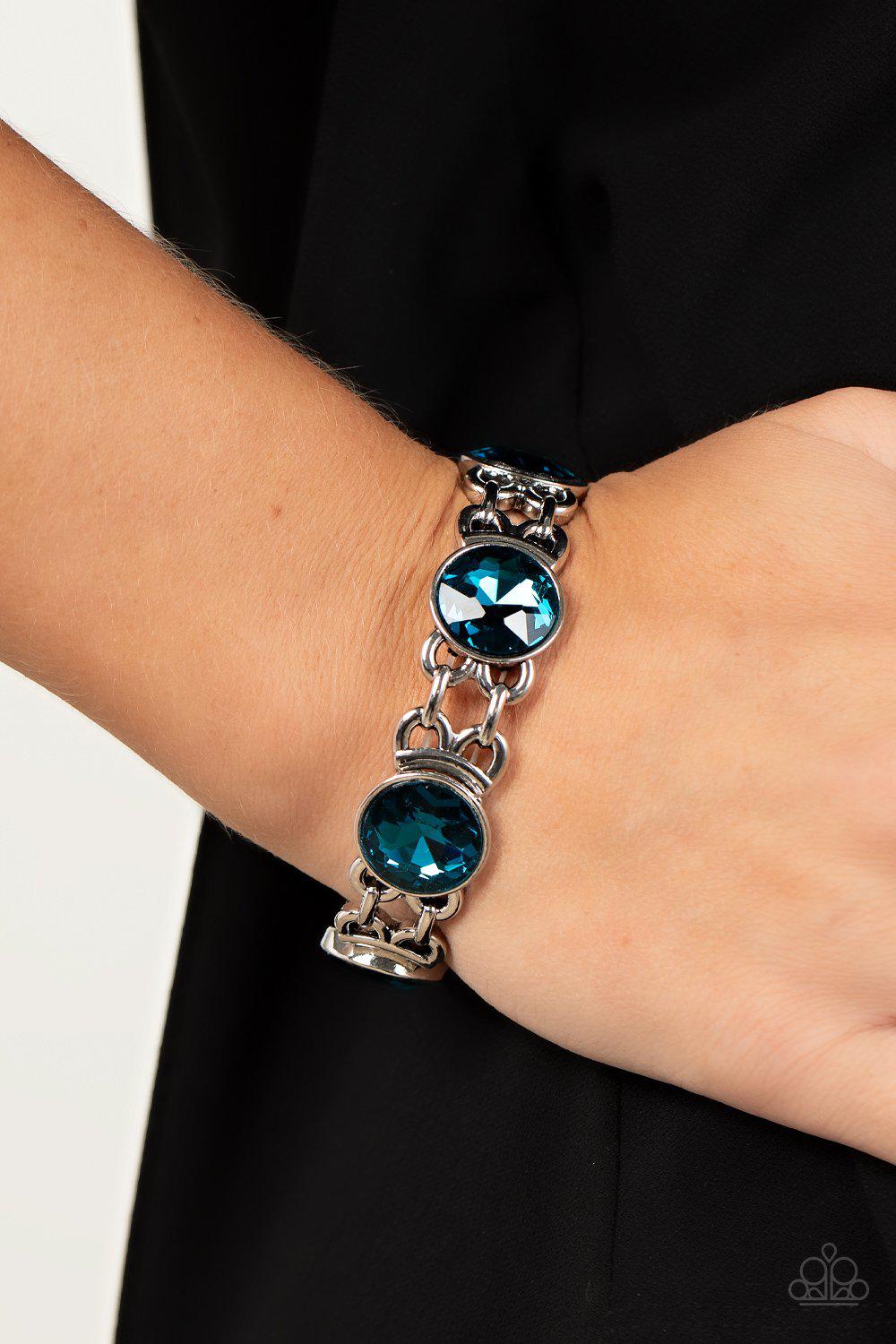 Devoted To Drama Blue Rhinestone Bracelet - Paparazzi Accessories- model - CarasShop.com - $5 Jewelry by Cara Jewels