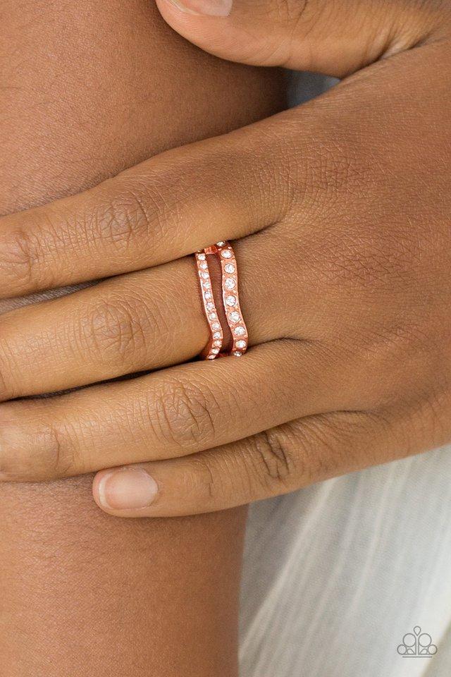Elite Squad Copper Ring - Paparazzi Accessories- model - CarasShop.com - $5 Jewelry by Cara Jewels