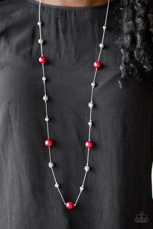 Eloquently Eloquent Red and Silver Necklace - Paparazzi Accessories- model - CarasShop.com - $5 Jewelry by Cara Jewels