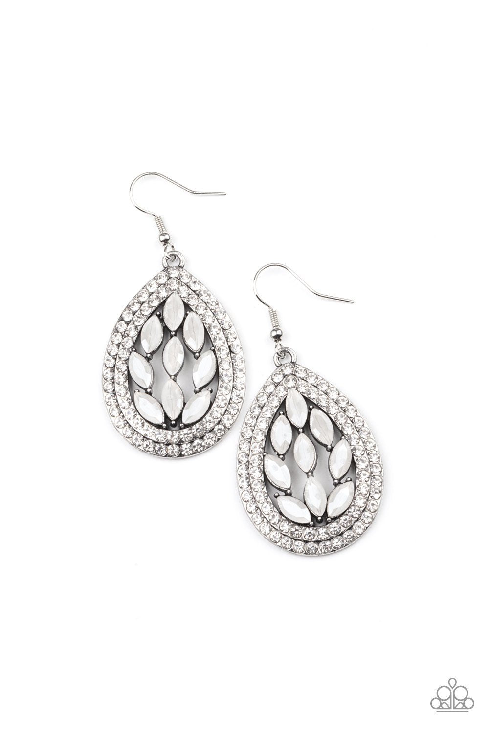 Encased Elegance Iridescent White Rhinestone Earrings - Paparazzi Accessories- lightbox - CarasShop.com - $5 Jewelry by Cara Jewels