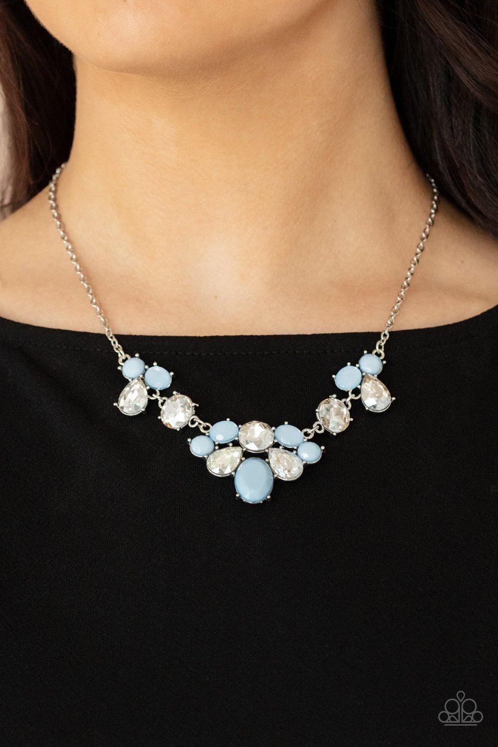 Ethereal Romance Blue and White Rhinestone Necklace - Paparazzi Accessories- model - CarasShop.com - $5 Jewelry by Cara Jewels