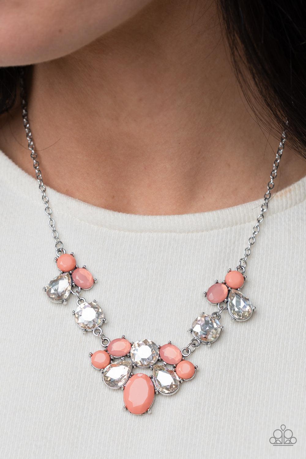 Ethereal Romance Coral and White Rhinestone Necklace - Paparazzi Accessories